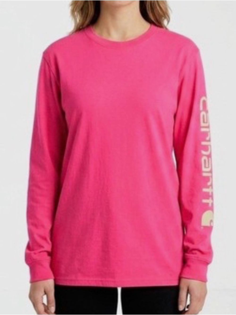Carhartt Bright Pink Long Sleeve Tee with Sleeve Logo